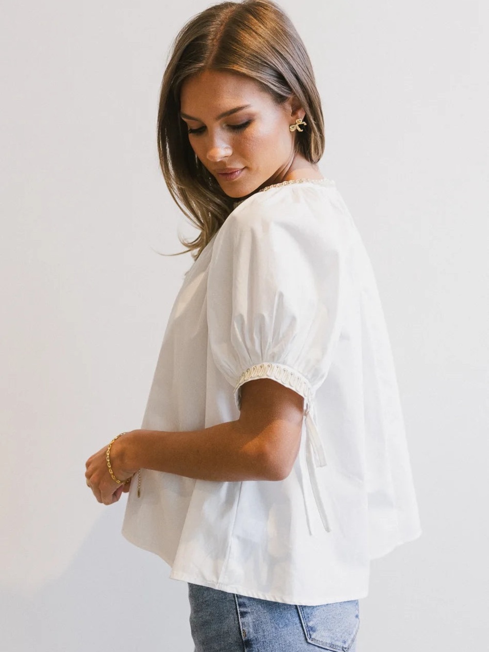 bohme White Smocked-Neck Puff Sleeve Top - Picture 2 of 8